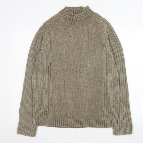 EASY Mens Beige High Neck Ribbed Knit Pullover Jumper Size M