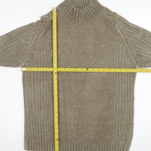 EASY Mens Beige High Neck Ribbed Knit Pullover Jumper Size M