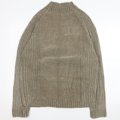EASY Mens Beige High Neck Ribbed Knit Pullover Jumper Size M