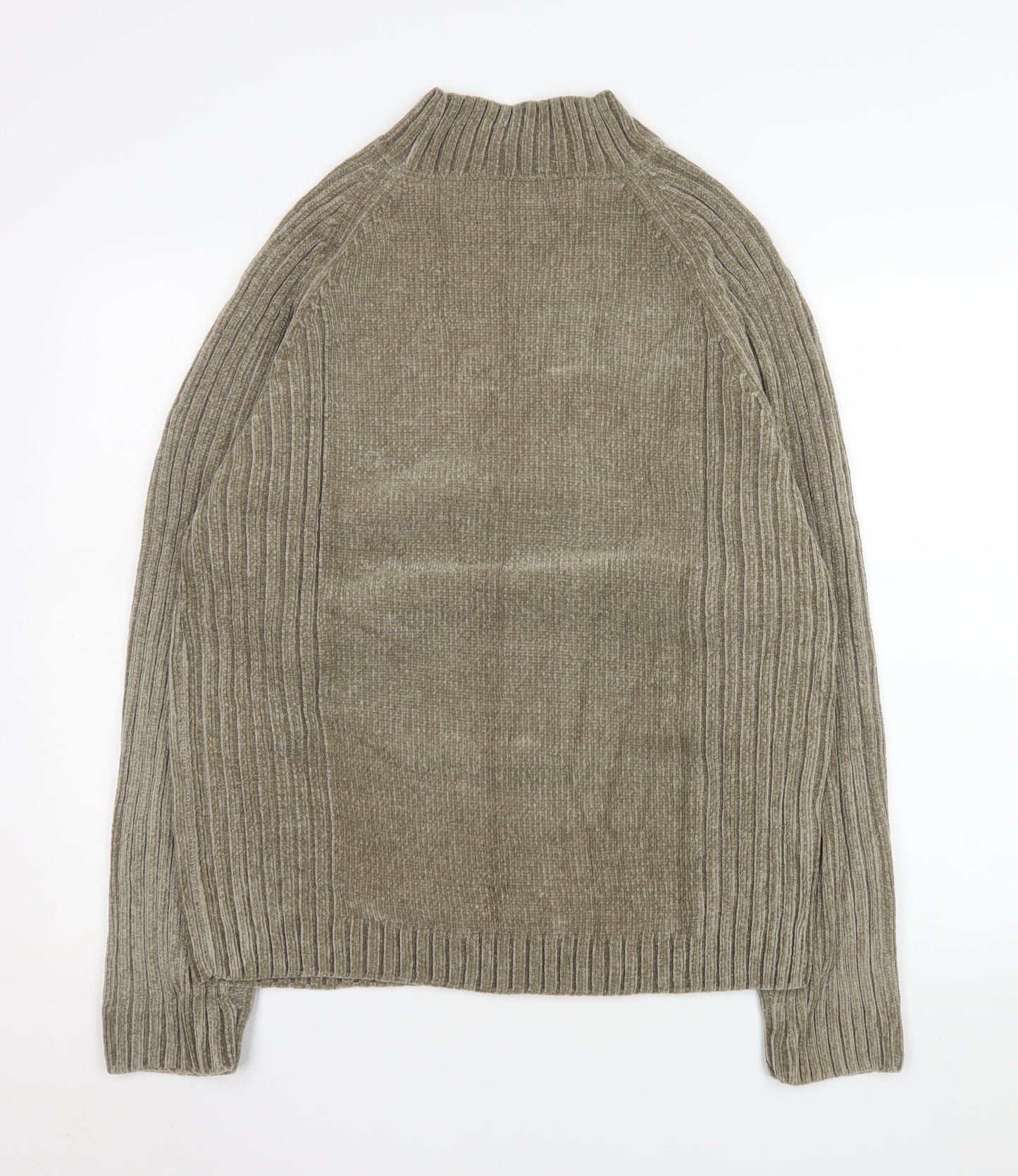 EASY Mens Beige High Neck Ribbed Knit Pullover Jumper Size M