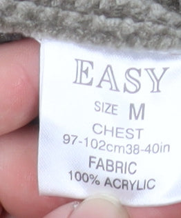 EASY Mens Beige High Neck Ribbed Knit Pullover Jumper Size M