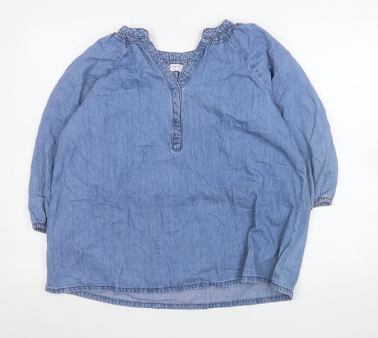 Papaya Women’s Blue Chambray 3/4 Sleeve V-Neck Tunic Blouse Size 14
