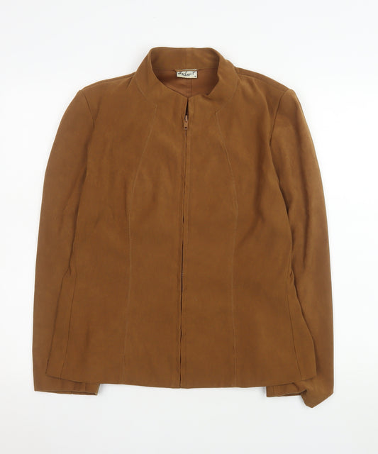 Select Women Brown Size 14 Faux Suede Zip Jacket Classic Style