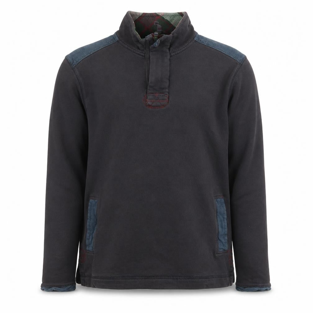 Front view of W Stuff & Co men’s black 1/4 zip pullover sweatshirt medium cotton