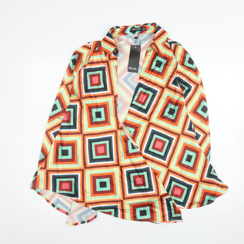 Nasty Gal Women's Multicoloured Wrap Blouse UK 4 Retro Geometric Style
