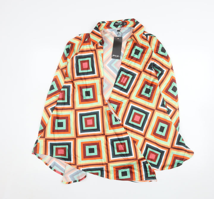 Nasty Gal Women's Multicoloured Wrap Blouse UK 4 Retro Geometric Style