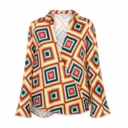 Nasty Gal Women's Multicoloured Wrap Blouse UK 4 Retro Geometric Style