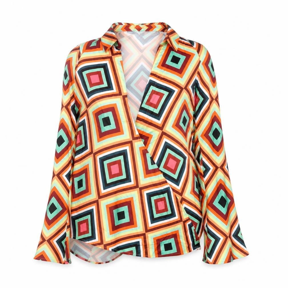 Nasty Gal Women's Multicoloured Wrap Blouse UK 4 Retro Geometric Style