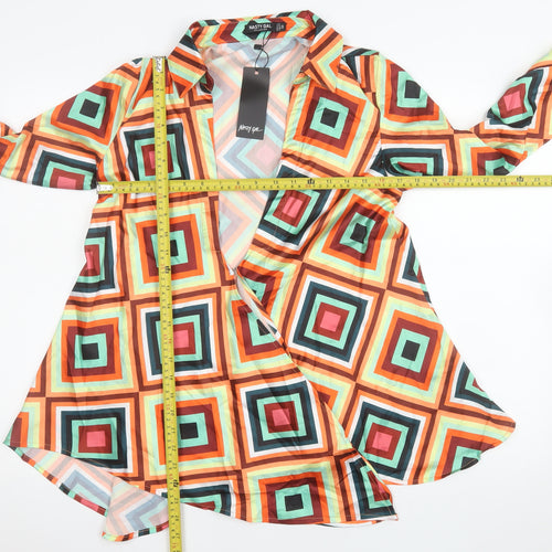 Nasty Gal Women's Multicoloured Wrap Blouse UK 4 Retro Geometric Style