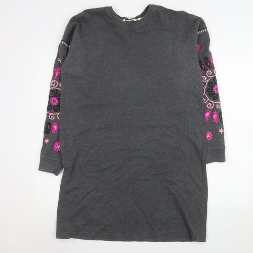 Boden Women Grey Embroidered Long Sleeve Shift Dress Size 14