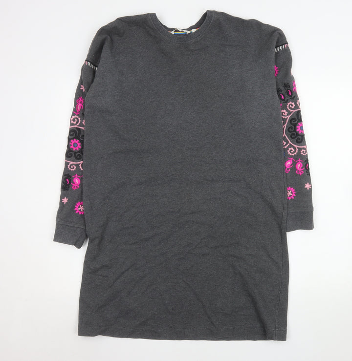 Boden Women Grey Embroidered Long Sleeve Shift Dress Size 14