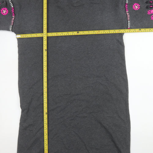 Boden Women Grey Embroidered Long Sleeve Shift Dress Size 14