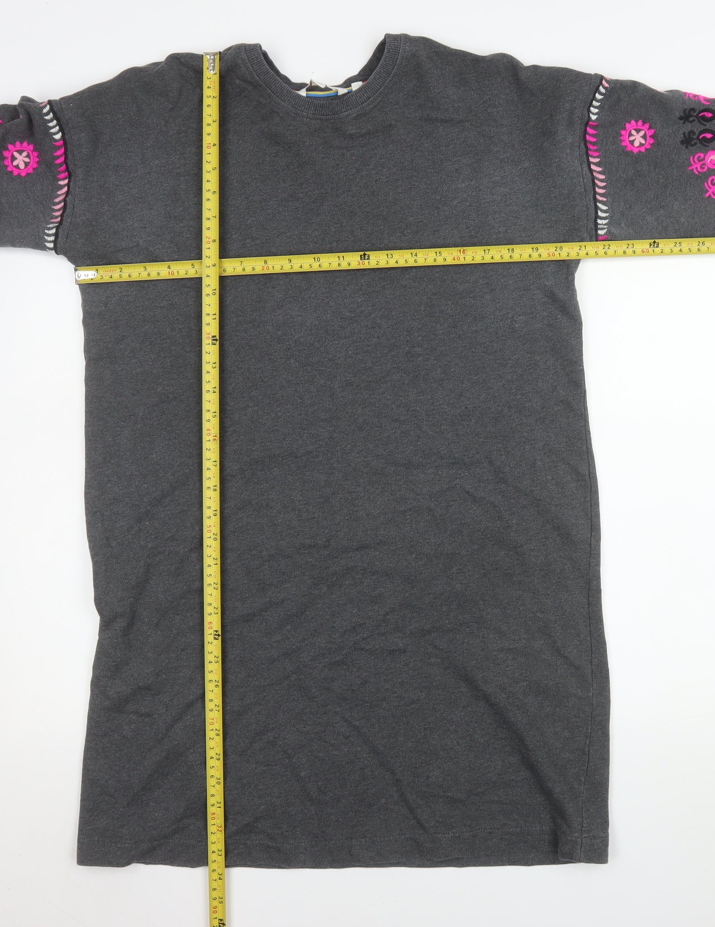 Boden Women Grey Embroidered Long Sleeve Shift Dress Size 14