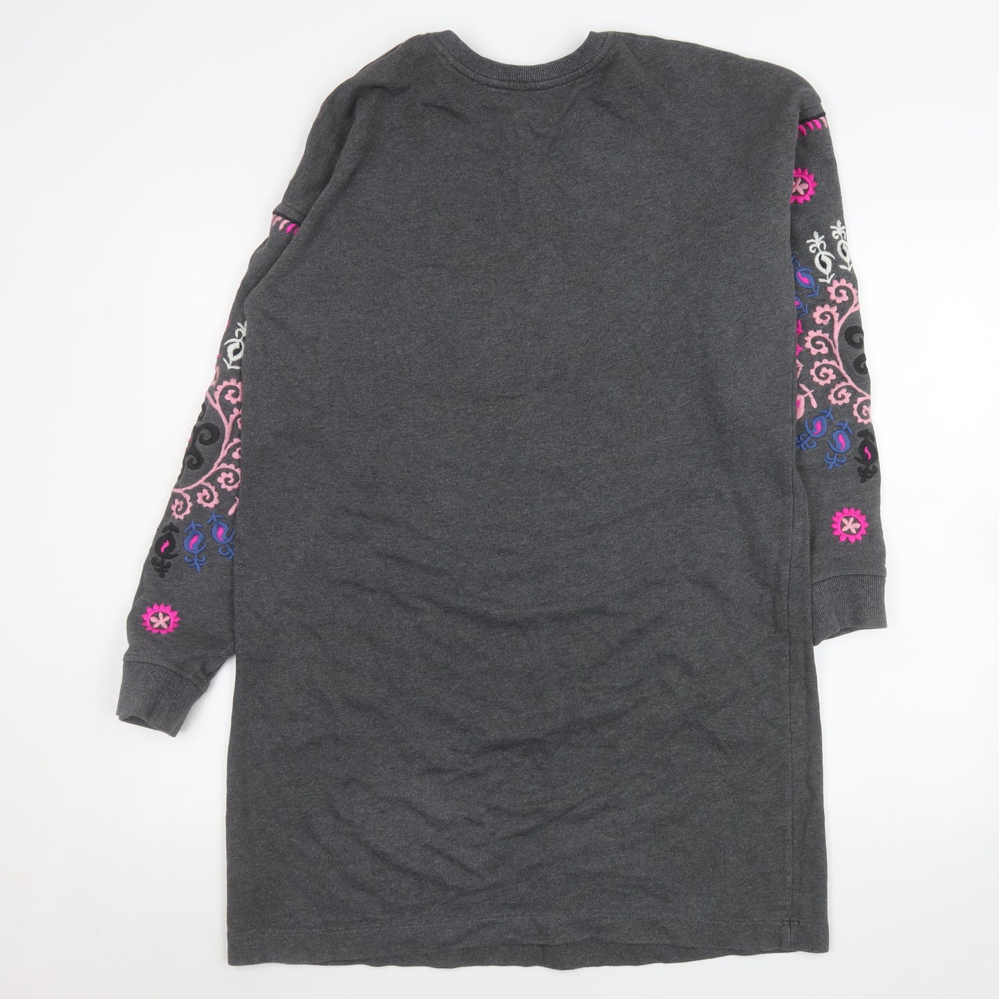 Boden Women Grey Embroidered Long Sleeve Shift Dress Size 14
