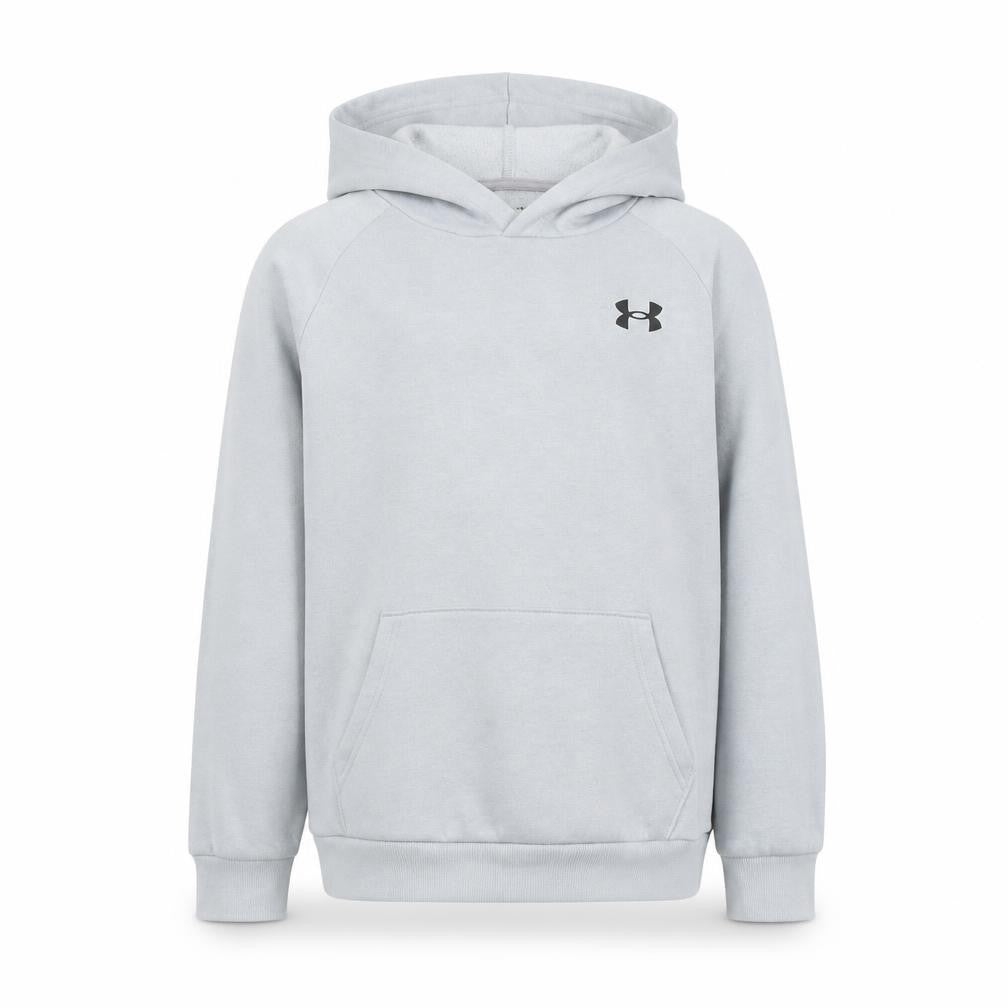 Front view of Under Armour boys’ grey pullover hoodie ylg cotton blend fleece