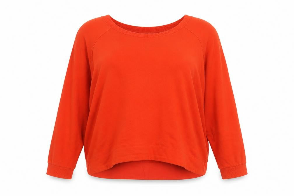 Front view of Nümph women’s red cotton pullover sweatshirt, size S