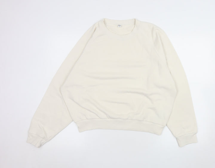 Uniqlo Women Beige Cotton Blend Pullover Sweatshirt L