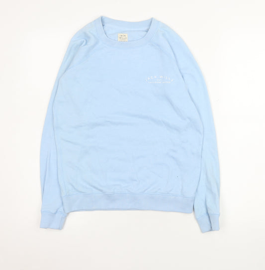 Jack Wills Women's Light Blue Cotton Blend Crew Neck Sweatshirt UK 8
