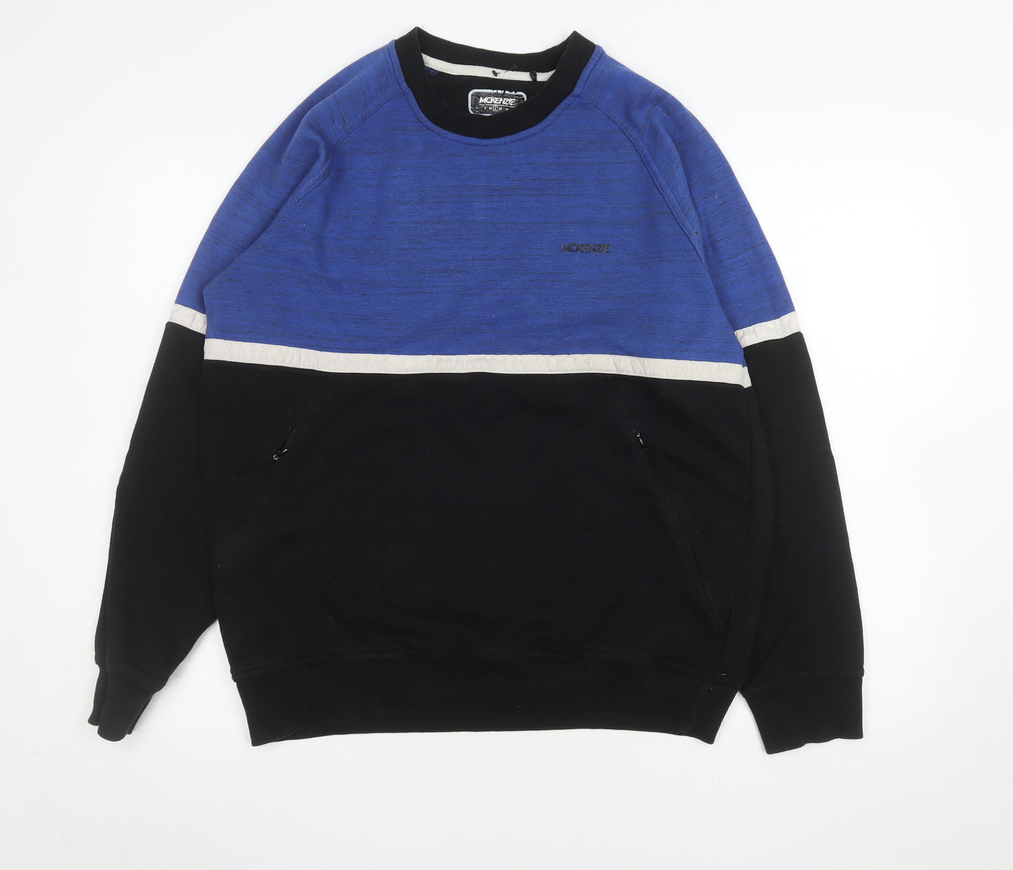 McKenzie Men’s Blue Black Colour Block Crew Sweatshirt Size L
