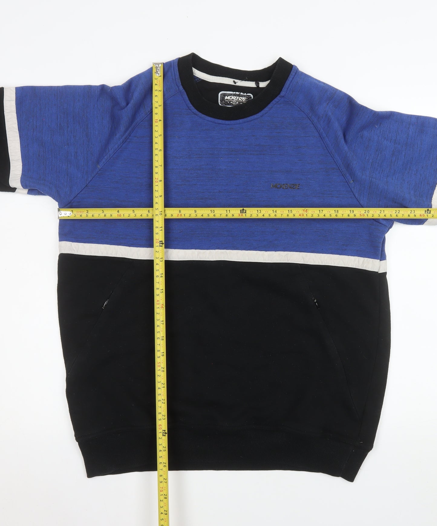 McKenzie Men’s Blue Black Colour Block Crew Sweatshirt Size L