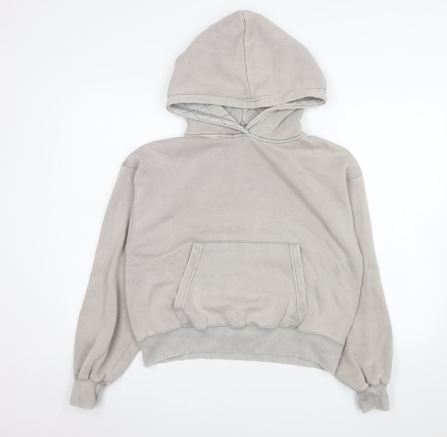 PULL&BEAR Men Grey Pullover Hoodie S Regular Fit Fleece Lined