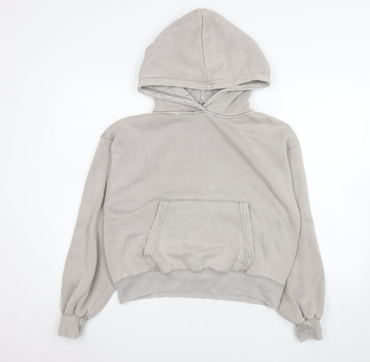 PULL&BEAR Men Grey Pullover Hoodie S Regular Fit Fleece Lined