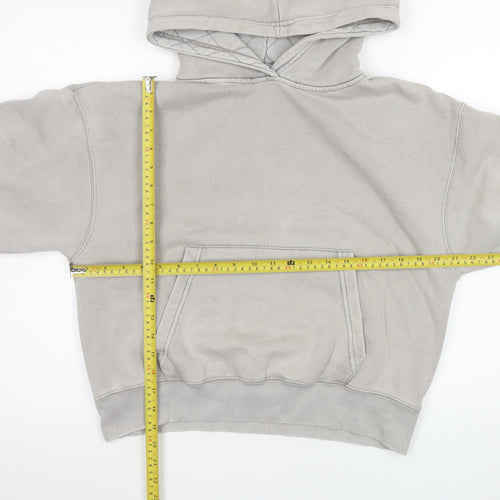 PULL&BEAR Men Grey Pullover Hoodie S Regular Fit Fleece Lined