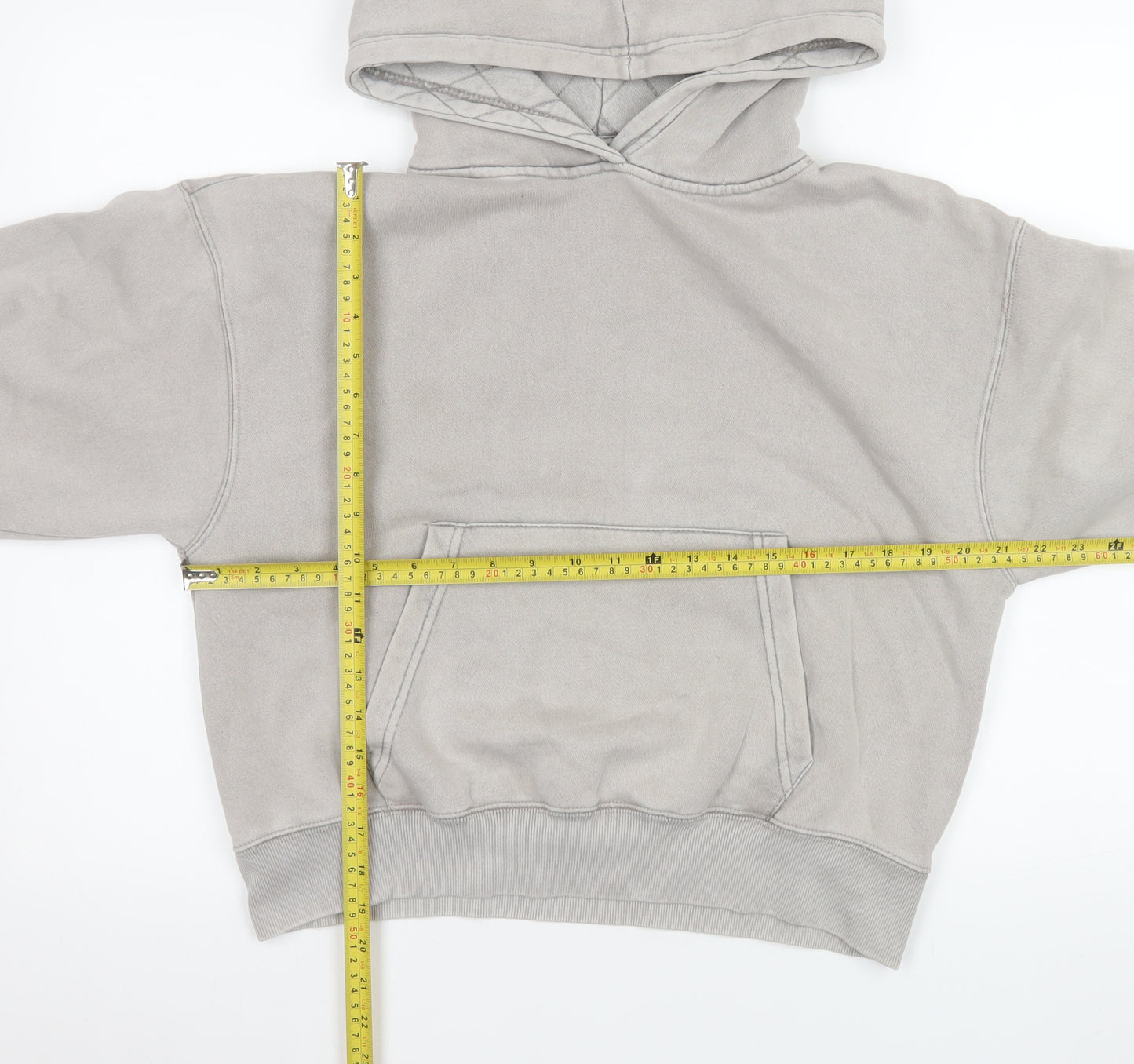 PULL&BEAR Men Grey Pullover Hoodie S Regular Fit Fleece Lined