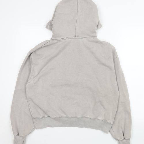 PULL&BEAR Men Grey Pullover Hoodie S Regular Fit Fleece Lined