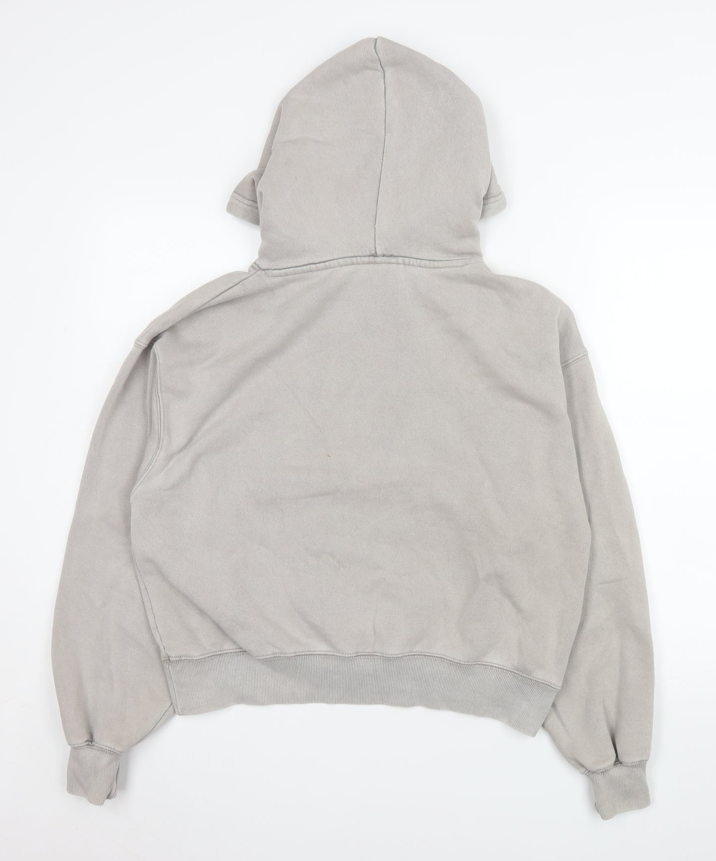 PULL&BEAR Men Grey Pullover Hoodie S Regular Fit Fleece Lined