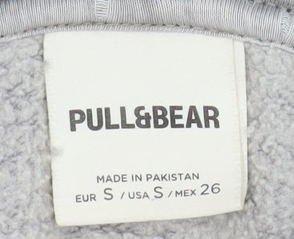PULL&BEAR Men Grey Pullover Hoodie S Regular Fit Fleece Lined