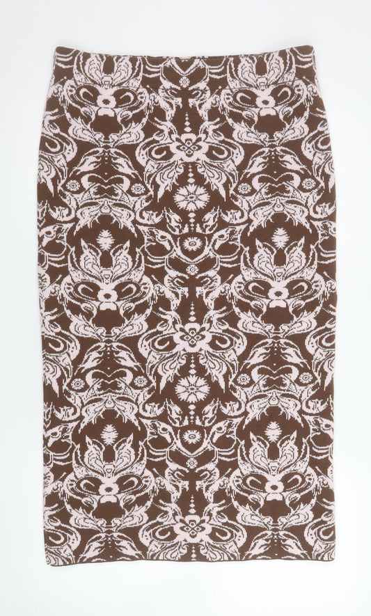 Collusion Women Brown Knit Pencil Skirt Size 16 Retro Stretch Acrylic