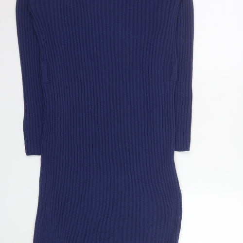 Boohoo Women Blue Size 18 Ribbed Knit Long Sleeve Bodycon Dress