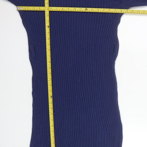Boohoo Women Blue Size 18 Ribbed Knit Long Sleeve Bodycon Dress