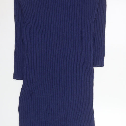 Boohoo Women Blue Size 18 Ribbed Knit Long Sleeve Bodycon Dress