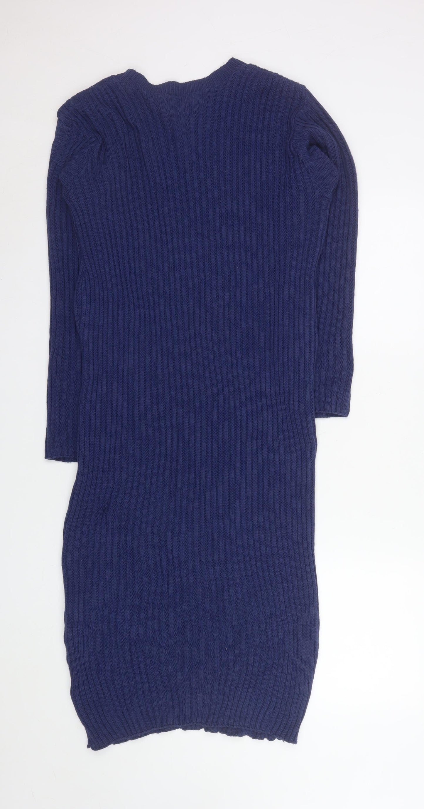 Boohoo Women Blue Size 18 Ribbed Knit Long Sleeve Bodycon Dress