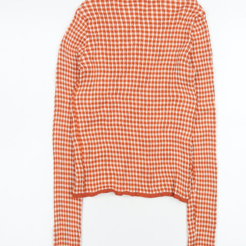 MNG Women’s Orange Check Roll Neck Long Sleeve Slim Fit Top - Size M