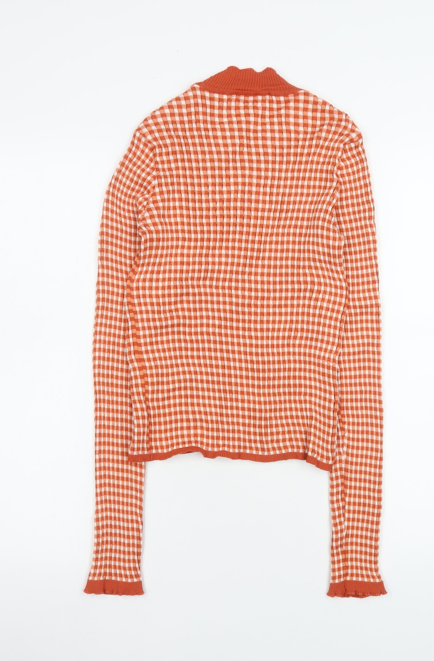 MNG Women’s Orange Check Roll Neck Long Sleeve Slim Fit Top - Size M