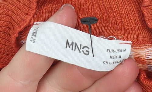 MNG Women’s Orange Check Roll Neck Long Sleeve Slim Fit Top - Size M