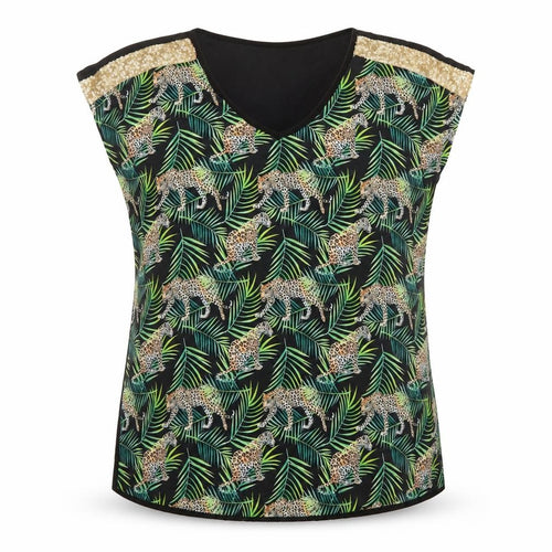 Love TEES Womens Black Leopard Print V-Neck Sleeveless Blouse Size 14