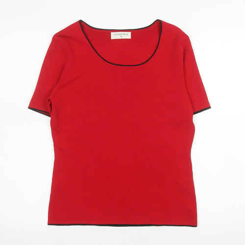 Just Elegance Women's Red Knit Scoop Neck Short Sleeve Top Size M