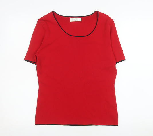 Just Elegance Women's Red Knit Scoop Neck Short Sleeve Top Size M