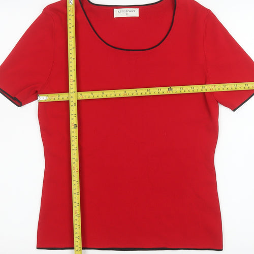 Just Elegance Women's Red Knit Scoop Neck Short Sleeve Top Size M