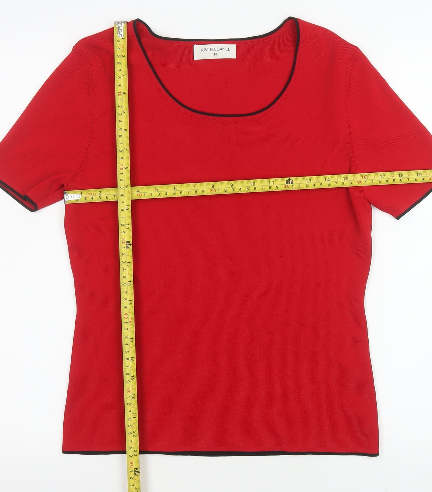 Just Elegance Women's Red Knit Scoop Neck Short Sleeve Top Size M