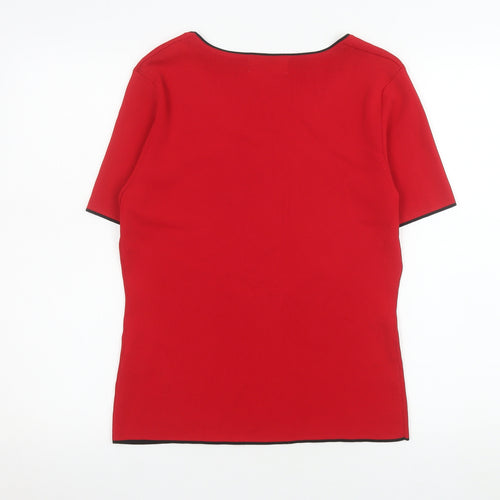 Just Elegance Women's Red Knit Scoop Neck Short Sleeve Top Size M