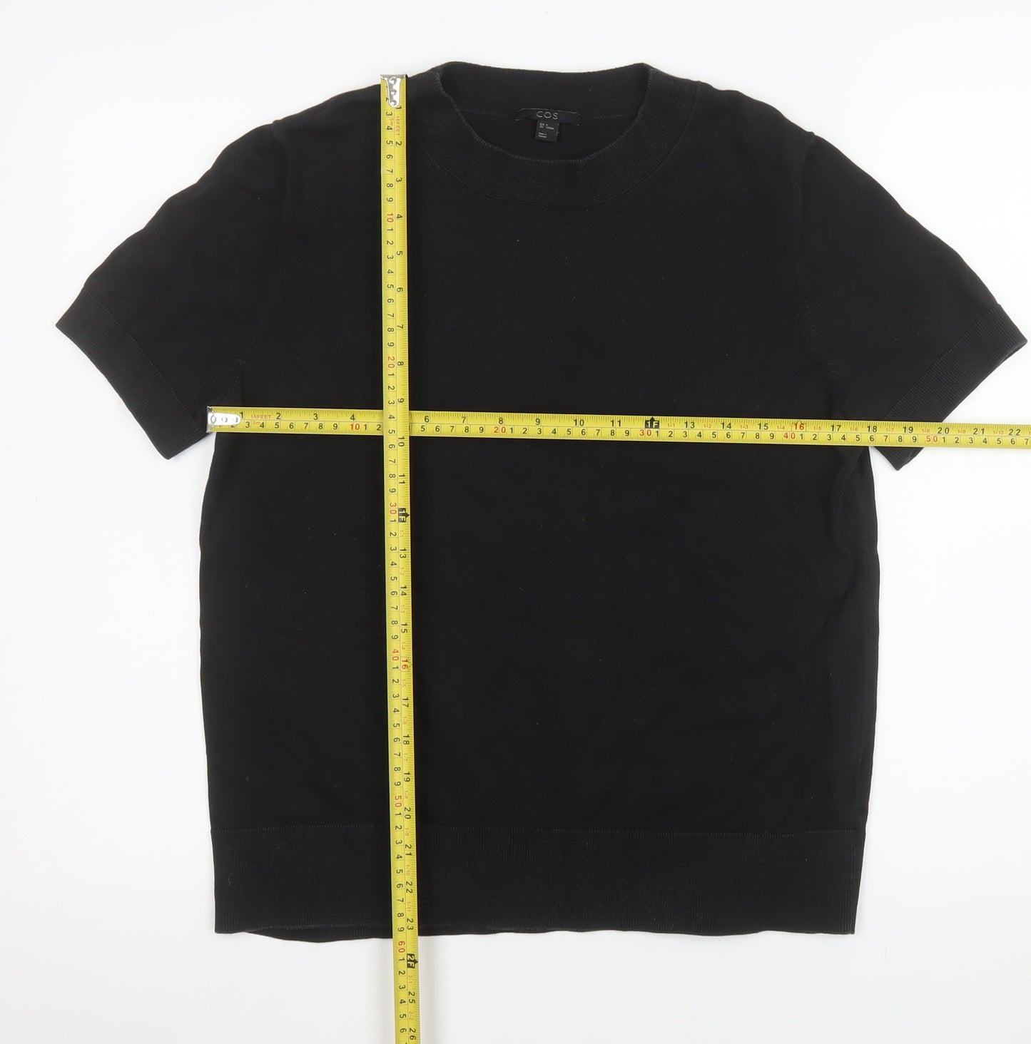 COS Women's Black 100% Cotton Short Sleeve Basic T-Shirt Size 12