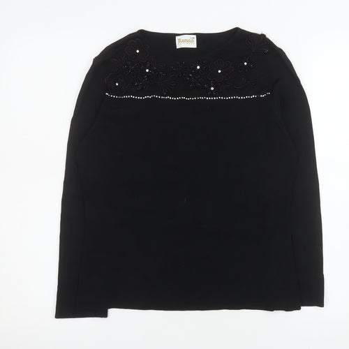 Roman Originals Womens Black Beaded Long Sleeve Blouse S