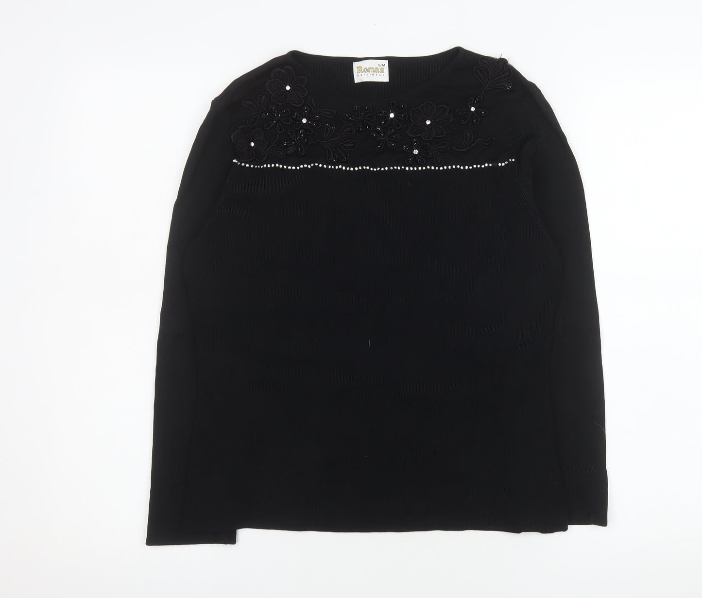 Roman Originals Womens Black Beaded Long Sleeve Blouse S