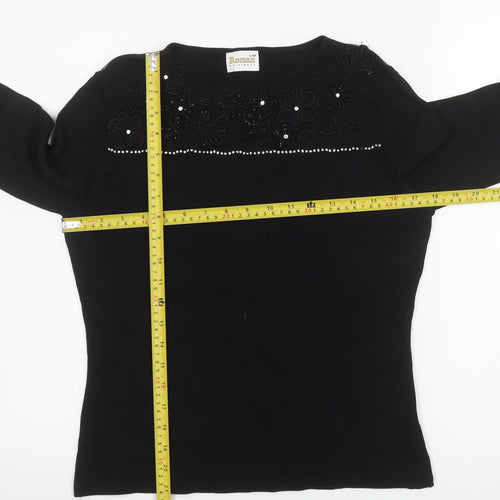 Roman Originals Womens Black Beaded Long Sleeve Blouse S