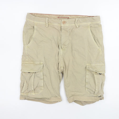 Montezemolo Men's Beige Cotton Cargo Shorts Size 46 Regular Fit